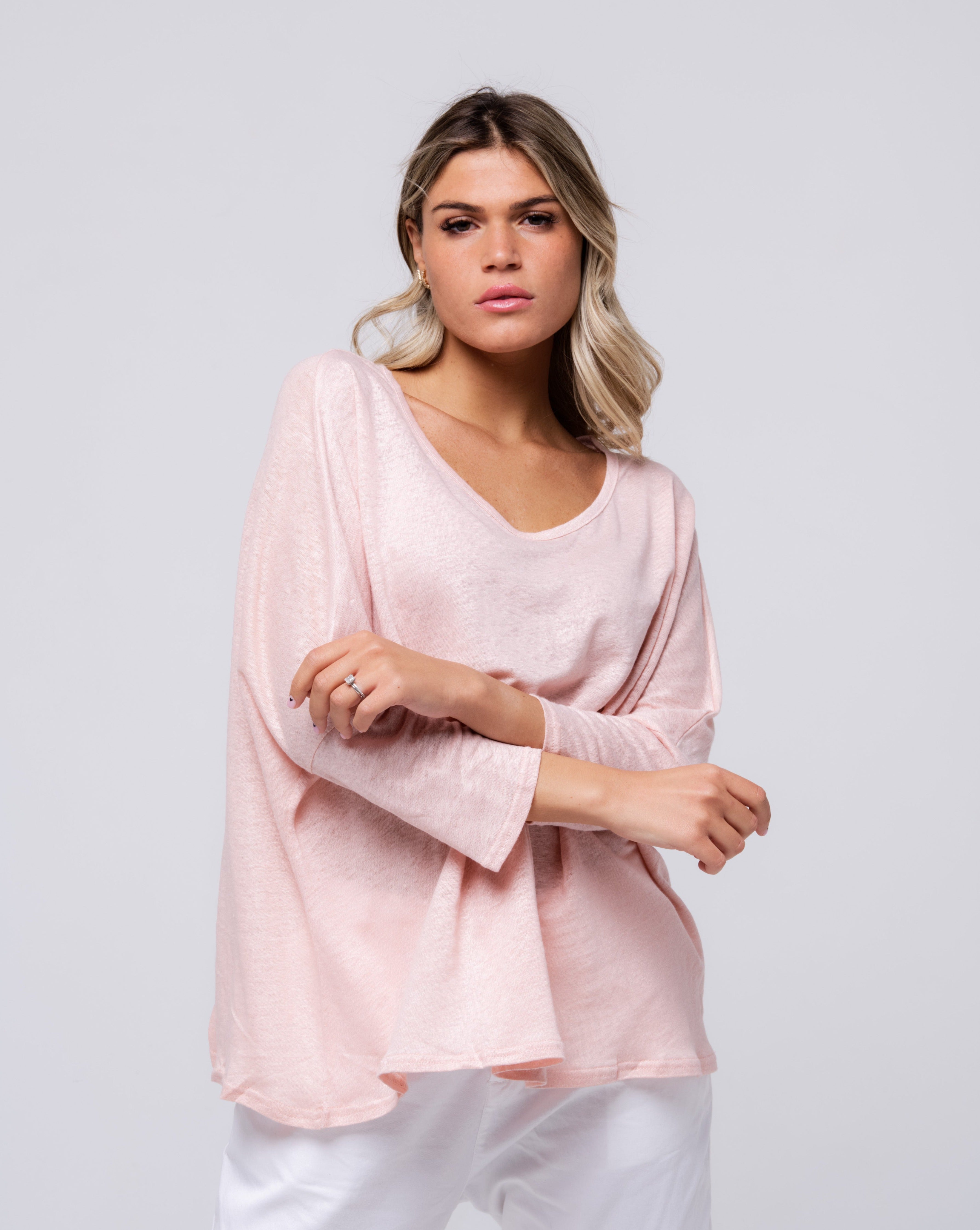 Haut 100% lin rose uni 
