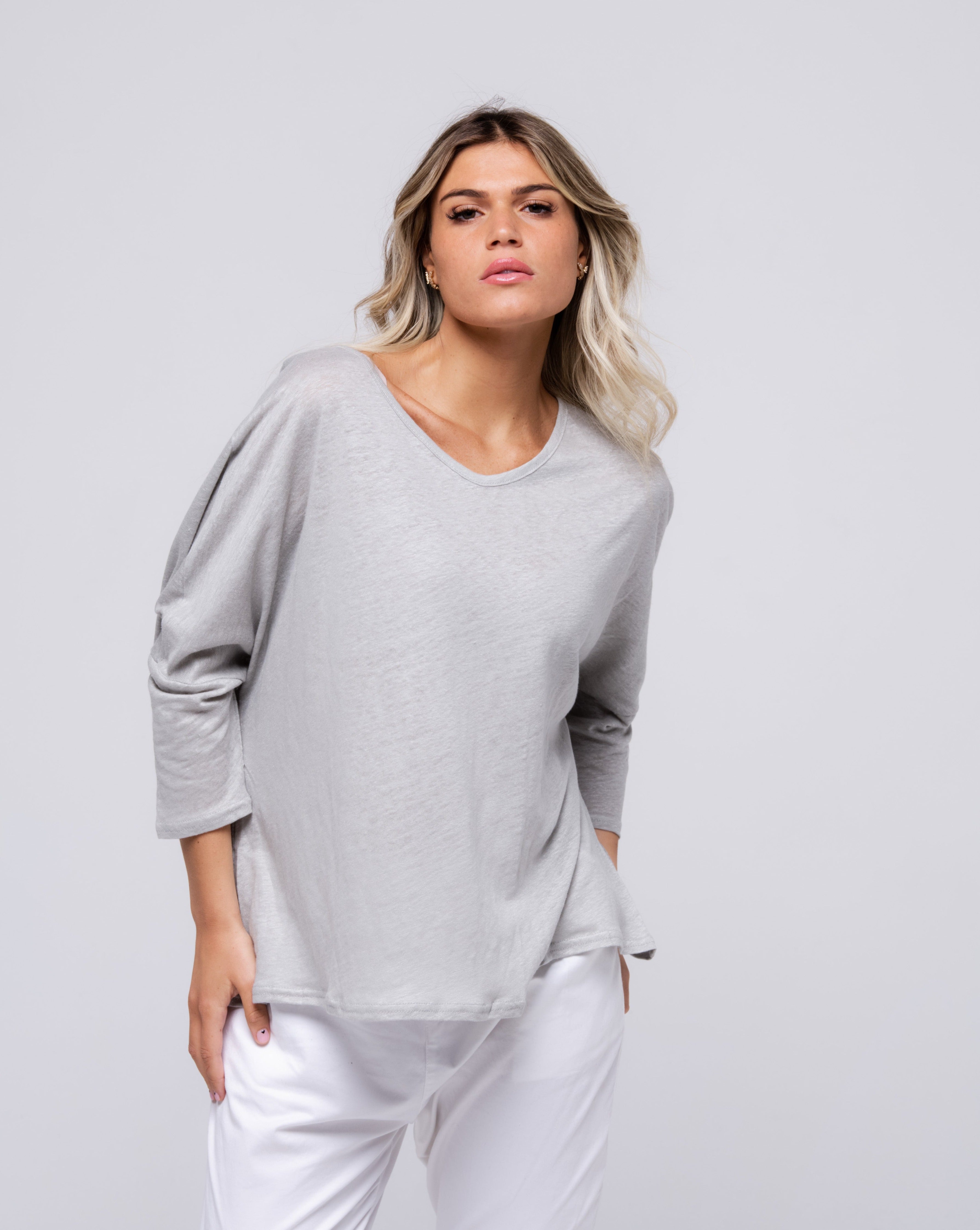 Haut 100% lin gris uni 